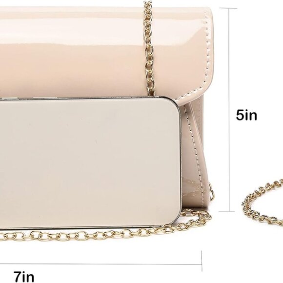 Women's Mini Shiny Patent Leather Evening Clutch Bag Crossbody Prom - Picture 3 of 6